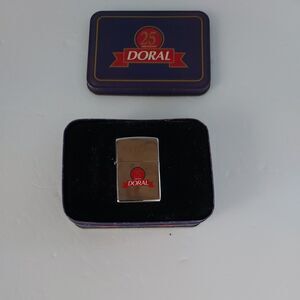 Vtg Zippo 25th Anniversary Doral Cigarette Pocket Lighter With Tin Box - NEW